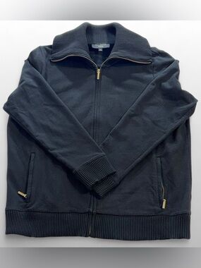 Talbots XL Black Zip Up Jacket Cotton Stretch Lightweight Career Travel Athleisu